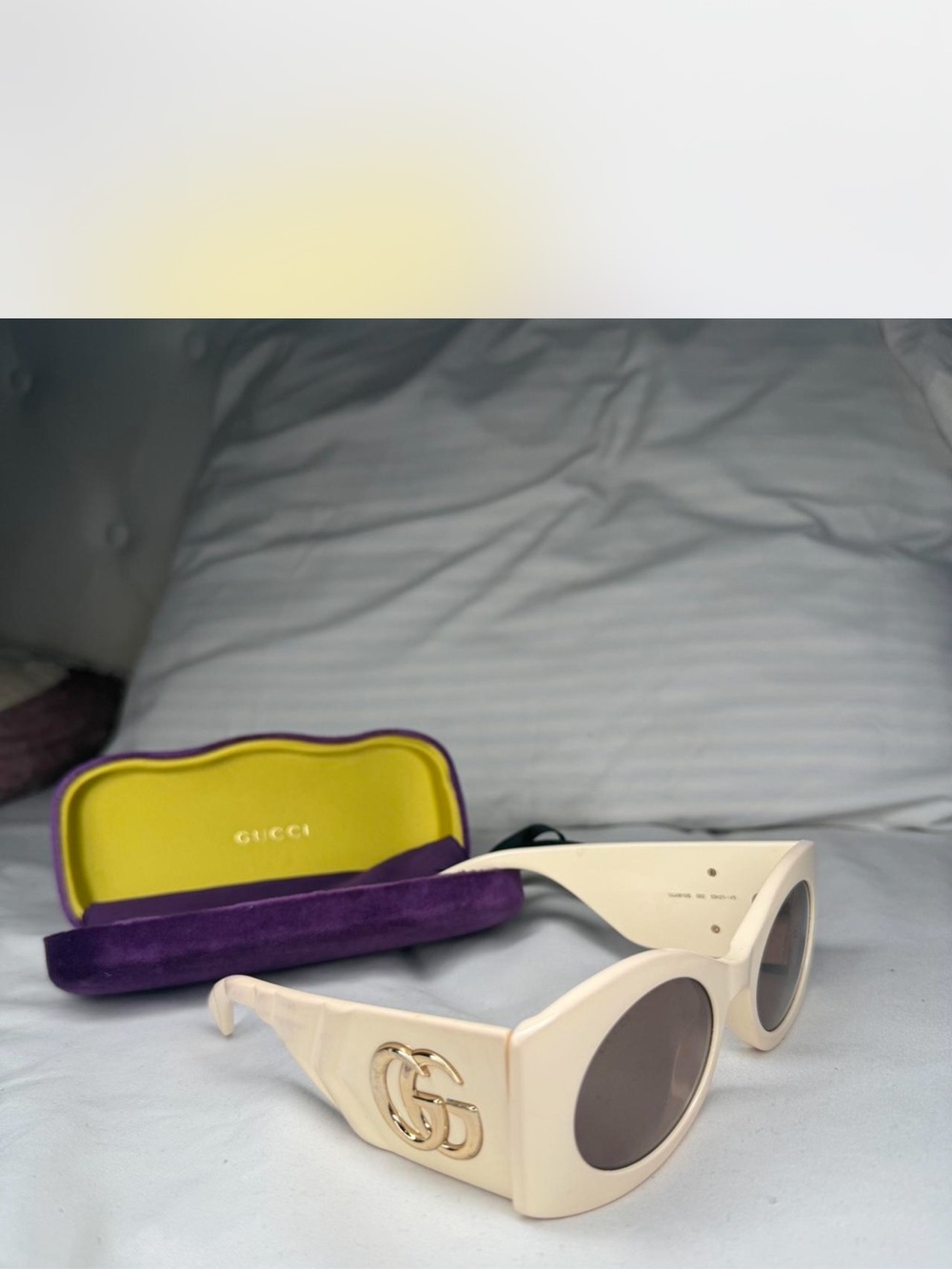 Gucci Cream Round Oversized Sunglasses with Gold Double G